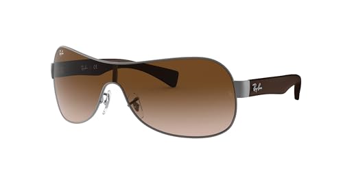 Ray-Ban RB3471 Shield Sunglasses, Matte Gunmetal/Brown Gradient Dark Brown, 32 mm