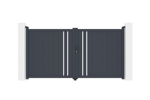 Casanoov Portail Battant GIONA 3x1,40m Aluminium Gris Anthracite – Design Semi-Ajouré...