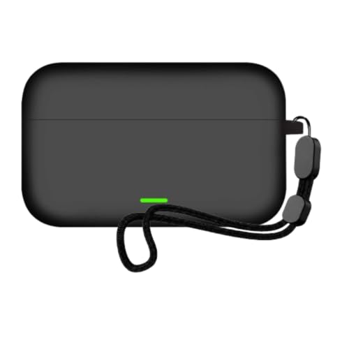 Image of Anvique Silicone Case Cover for Realme Buds T500 Pro, Shockproof Protective Earbuds Cover with Keychain Hook, Anti-Scratch Soft Silicone Skin, Full Body Protection Case (Black Lanyard)