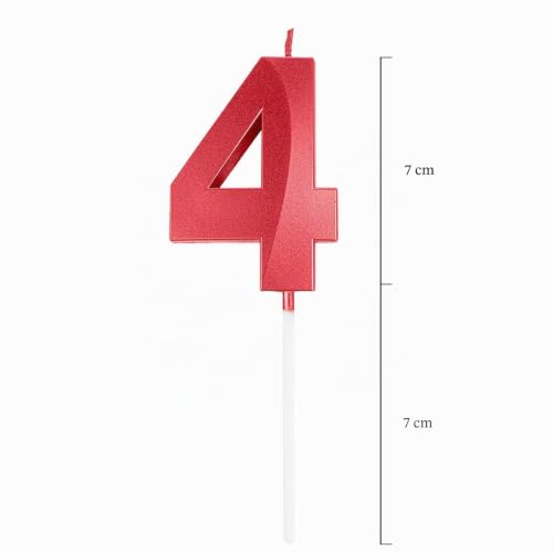 Bougies en métal rouge 4 numéros et topper pour gâteau d'anniversaire – vue 3
