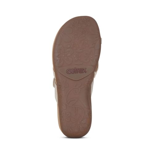 Image of Aetrex Izzy Memory Foam Footbed Faux Leather Adjustable Slide Orthopedic Sandals for Women - Pressure Relief Pain Arch Support Sandals Women's