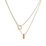 Collar de cadenas geométricas de doble capa de alta gama dorado para regalo Lingxi GX337