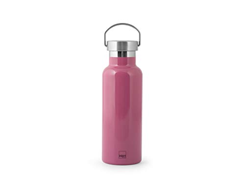 H&H Botella térmica de acero inoxidable 18/10 sin BPA, botella de agua reutilizable, para adultos y niños, termo de metal para bebidas calientes o frías con atractivo diseño, 500 ml, Fucsia