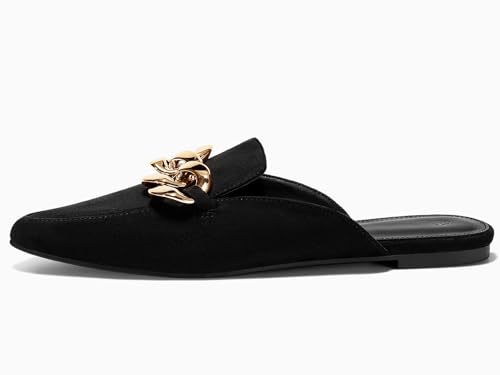 Image of Juliet Holy Womens Mules Flats Pointed Toe Backless Loafers Slip on Metal Chain Slides