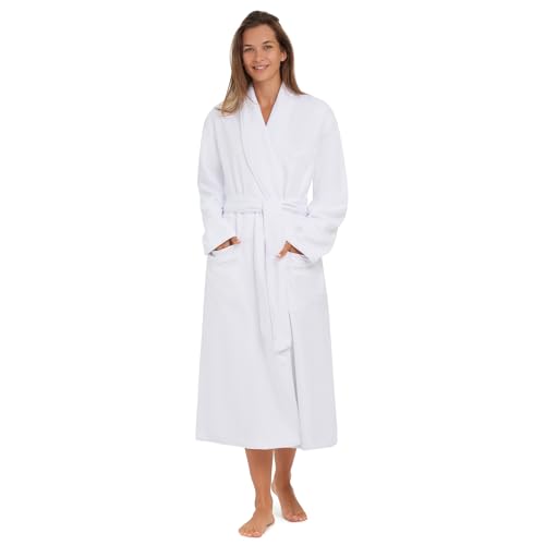 MONARCH Plush Lined Microfiber Bath Robe for Men or Women – Soft Microfiber Shell with Polyester Lining, Generously Sized Resort-Grade Spa & Hotel Robe with Pockets - Machine Washable (White)