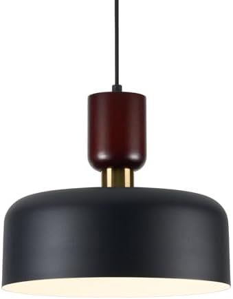 TeHenoo Modern Pendant Lights,Natural Wood and Brass Accent,Adjustable Pendant Lighting for Kitchen, Dining Room, Black