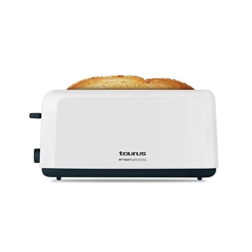 Taurus Mytoast Duplo Cool - Tostadora de pan 1450W, 2 ranuras extra largas y extra anchas, 6 niveles tostado, 3 funciones extra, sistema auto-centrado, bandeja recogemigas
