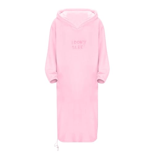 Generisch Albornoz de forro polar de franela para hombre, bata de peso pesado con capucha, albornoz de forro polar, albornoz de felpa larga con capucha, bata de baño cálida para invierno, S1 rosa, L