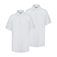 Trutex Basics 2 Pack White Short Sleeve School Shirts - Boys (3-16+ Years), Slim Fit, Easy Iron, Button Down - Genuine School Uniform