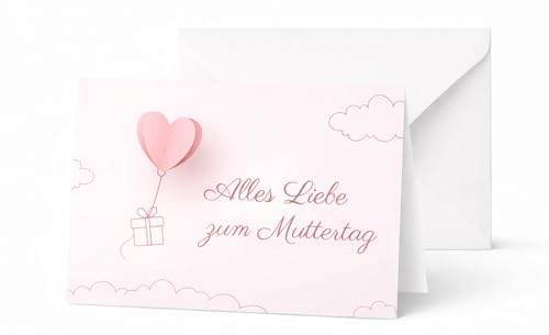 Friendly Fox Muttertag Karte 1x Grußkarte zum Muttertag DIN A6 Klappkarte mit Heißluftballon beste Mama der Welt