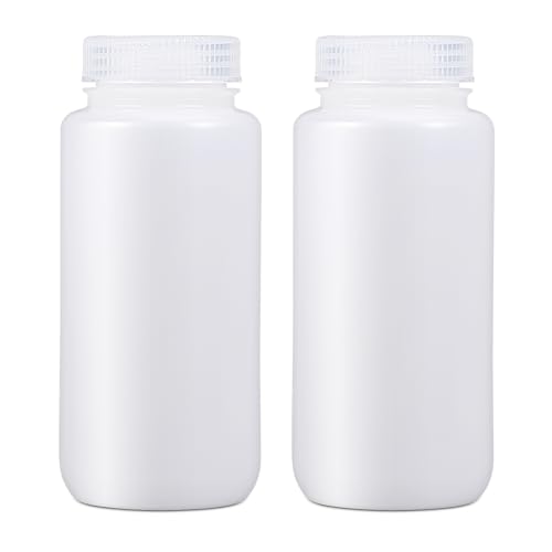 UMETASS Kunststoff-Flasche mit breiter Öffnung, Labor-Reagenzflasche, Versiegelt, Auslaufsicher, Durchscheinend, HDPE-Flasche für Pillenflaschen, Wasserprobenflaschen (2 Stück, 500ml)