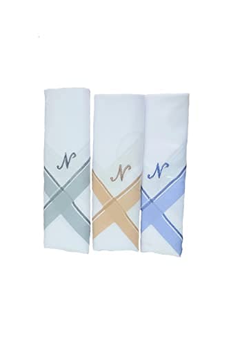 Image of ANTONIA Men's Initial Alphabet Handkerchiefs | Premium Cotton Personalized Hankies with Letter Embroidery (A-Z) | Soft, Absorbent & Reusable | Formal, Wedding & Gift Use | Pack of 6