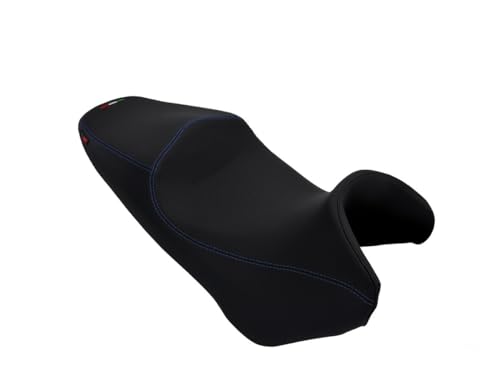 Housse de selle Breva 750 finition premium noire et coutures bleues
