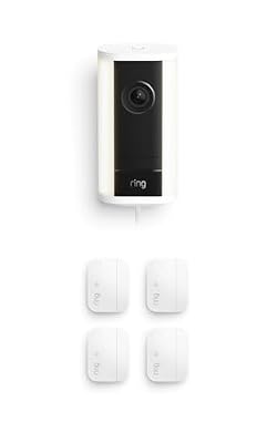 Ring Spotlight Cam Pro (newest model), White with 4 Window and Door Sensors (newest model)