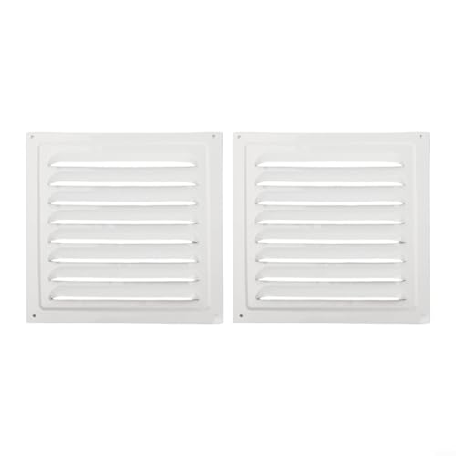 Besttoolifes Rejilla de ventilación, 20 x 20 cm, cubierta de ventilación de acero inoxidable con pantalla protectora para instalación en techo o pared lateral (2 unidades, blanco)