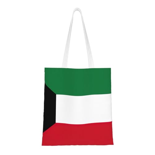 Kuwaiti Flag Print Polyester Canvas Tote Bag, Worthy Shopping Bag, Ideal For Present And Daily Errands