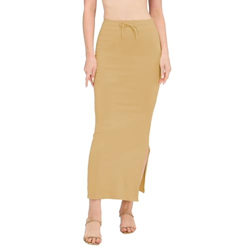 Image of DESI GIRL Cotton Lycra Stretchable Saree Shapewear Petticoat with Drawstring for Women | Fishcut Saree Petticoat with Side Slit for Easy Movement | Saree Shaper | Long inskirt