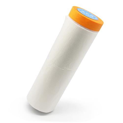 Image of Pre-Taped Masking Film Protection Covering with Adhesive Tape for Automotive Covering Paint Masking or Home (4.92 * 31.17Ft, Transparent)