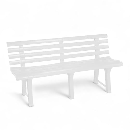 Spetebo Kunststoff Gartenbank 3-Sitzer 145 x 74 cm - weiß -...
