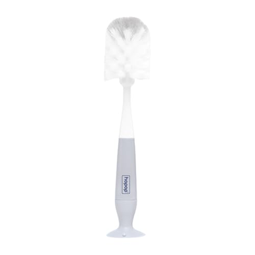 Image of Hopop Baby Feeding Bottle Cleaning Brush & Nipple Cleaner |2 in 1 Flexible Bristle Bottle Brush | Grooved Handle with Suction Base | Easy to Clean Narrow & Wide Neck Feeding Bottles | Grey