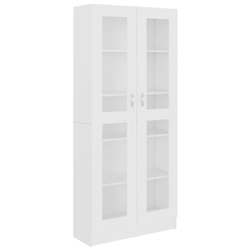 vidaXL Armoire à Vitrine, Meuble de Rangement avec Compartiment, Étagère de Salon Salle de Séjour Chambre Intérieur, Blanc Bois d’Ingénierie