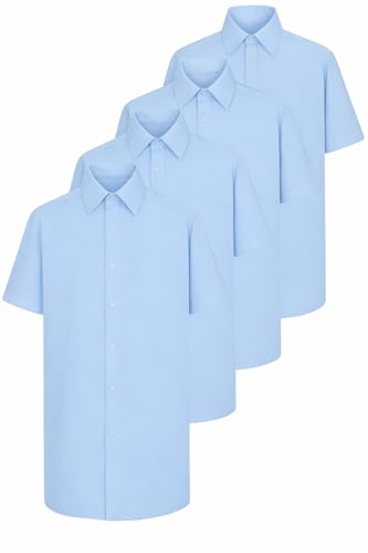 Image of UniMark Pack of 5 Short Sleeve Shirt School Uniform Boys | School Shirts Boys White & Light Blue | Men Workwear Comfortable Shirts (Sky Blue, 17.5 Inches Collar)