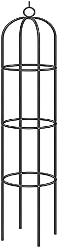 DIVCHI Metal Garden Obelisk Climbing Plant 1.9m Flowers Steel Frame Wgo Trellis Vines Floral Decor Black Yard Round Weather-Proof Metal