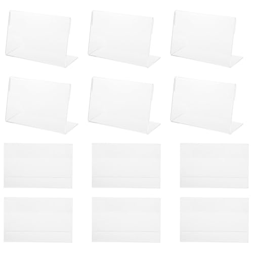 JECOMPRIS Portaetiquetas de Precio de Acrílico Transparente en Forma de L Soporte para Exhibición Sobremesa 20 Unidades 6X9 CM Adecuado para Tiendas Minoristas Oficinas y Ferias