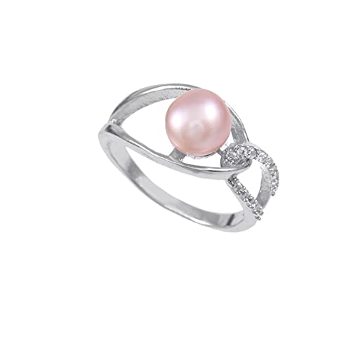 Bague en argent sterling 925 |Anneau de pierres précieuses Rond Cabochon en Perle rose d'eau douce naturel de qualité AAA pour femmes| Anneau de Perle, bague de fiançailles | Taille de bague 54 (D-30) Cover