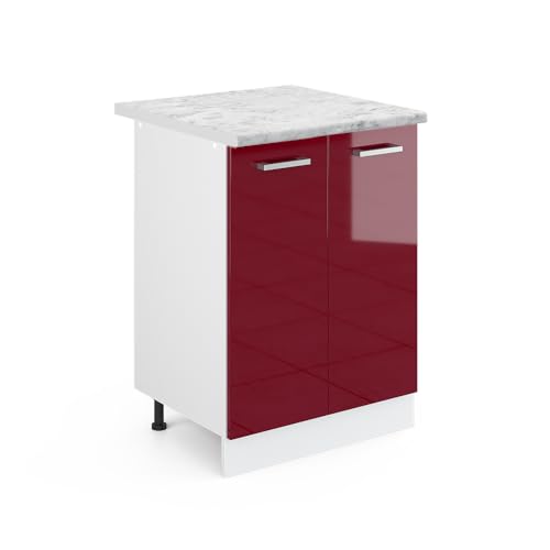 Vicco Meuble Bas de Cuisine R-Line, Rouge Brillant, 60cm, PT Marbre, pour Une Combinaison Libre au Sein de systèmes de Cuisine modulaires