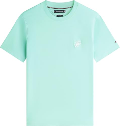 Tommy Hilfiger Herren T-Shirt Kurzarm Script Monogram aus Baumwolle, Türkis (Arctic Aqua), L – Ansicht 5