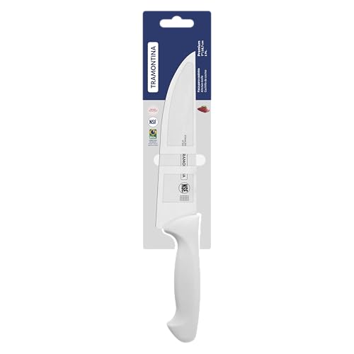 Image of TRAMONTINA Premium 7-Inch Kitchen Knife - Stainless Steel Blade & White Polypropylene Handle - Heat-Treated Edge, Ergonomic Grip, Dishwasher Safe