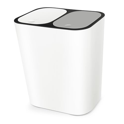 Caneca de basura con doble compartimento beige para baño