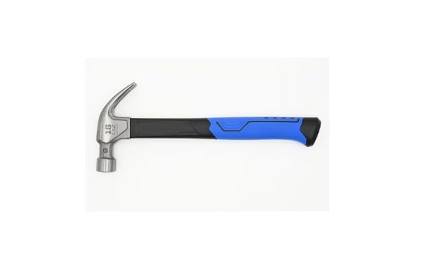 16 oz Fiber glass Claw Hammer, Steel Head with Smooth Face, Ergonomic Non-Slip Grip, Blue
