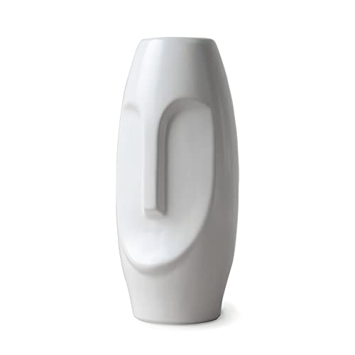 flature Gesicht Vase aus Keramik - Vase mit Gesicht abstrakt für Pampasgras, Boho Home Deko Vase 25cm Hoch, Nordisches Dekor,Keramikvase Weiß mit face, Wohnzimmer, Schlafzimmer, Esstisch Dekoration Cover