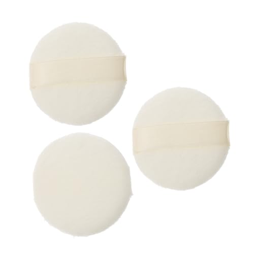 Healeved Short Plush Powder Puff 3 Pack for Face Body Satin Band for Gentle Dusting