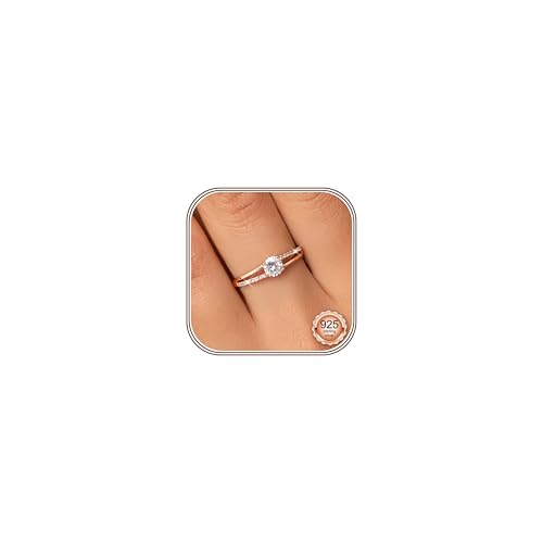 Milacolato Bague en Argent 925 pour Femme Bague en Or Rose Ajustable Bagues de Fiançailles à Zirconium Cubique de Mariage éternel Bagues en Or Rose pour...