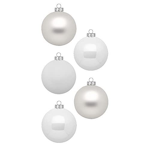 Inge Glas Weihnachtskugeln | Schöne Christbaumkugeln aus Glas | 20 Kugeln in Karton-Box | Christbaumschmuck Weihnachtsbaumschmuck Weihnachtsbaumkugeln (Just White | weiß Glanz/matt)