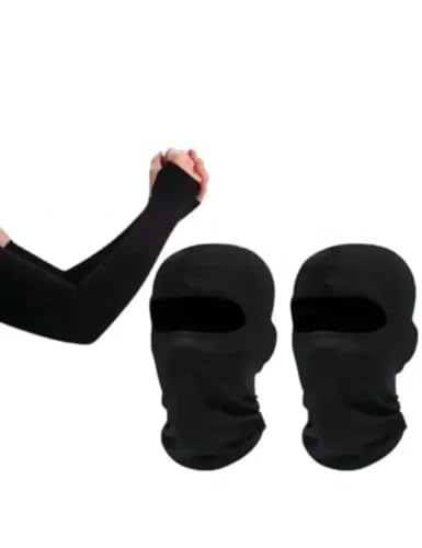 Image of Balaclava Face Mask Pack of 2 Black Stretchable Helmet Inner Cover for Men & Women Dust Proof Riding Mask for Biking, Cycling & Winter Protection