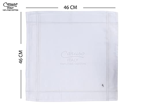 Caruso Italy Men's Initial Monogram (A-Z) Embroidery 100% Pure Cotton Handkerchief White Base With Colored Border - Pack Of 6