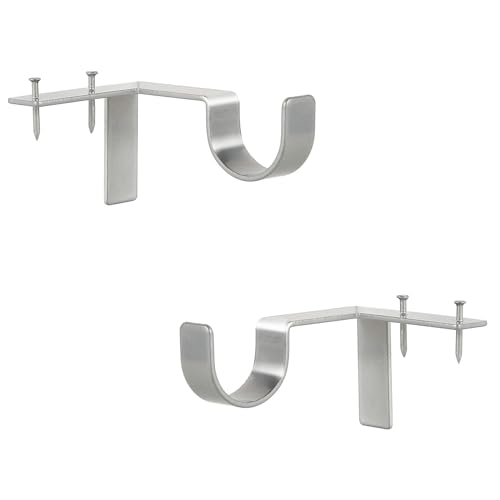 Silver Tap Bracket - No Drill Curtain Rod Bracket 1" Curtain Rod, Adjustable Curtain Rod Holders, Quick Hang No Damage Screwless Curtain Rods Brackets for Home Window and Door (Silver,2pcs)