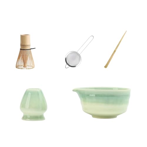 職人技の抹茶泡立て器セットセラミックボウル金属ふるいは、家庭用茶道用のお茶の泡立て撹拌ツール、コーヒーとミルクの泡立て器を強化します