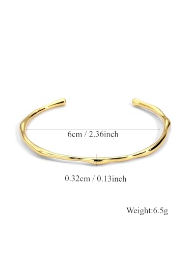 Image of Charm-In Gold Chunky Cuff Bangle Bracelet for Women - 14K Gold Plated Minimalist Lightweight Jewelry Gift