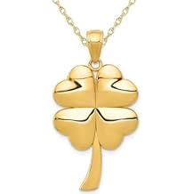 14K Yellow Gold Polished Clover Leaf Heart Pendant Necklace with Chain
