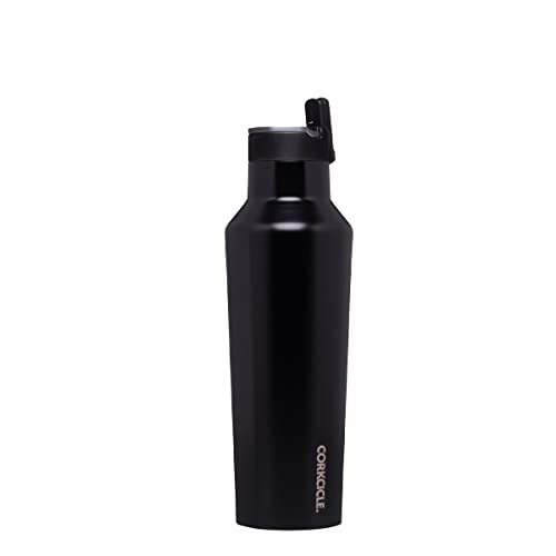 Corkcicle Insulated Canteen Travel Water Bottle, Triple Insulated Stainless Steel, Easy Grip Straw Mouth, Keeps Beverages Cold For 25 Hours Or Warm For 12 Hours, 20Oz, Gloss Black #TOP11