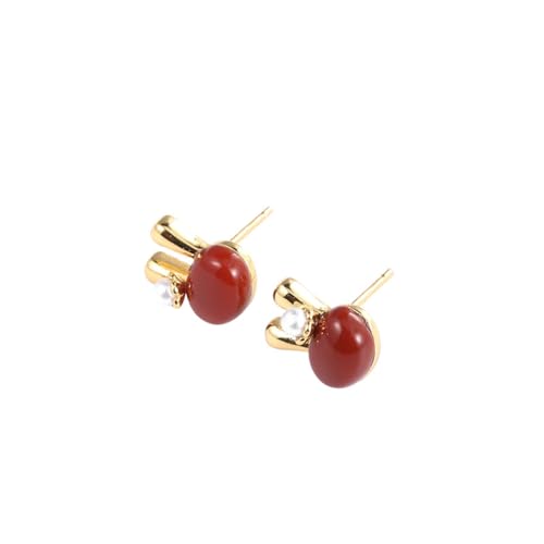 Boucles d'oreilles agate rouge et perle Paies, cadeau de naissance idéal