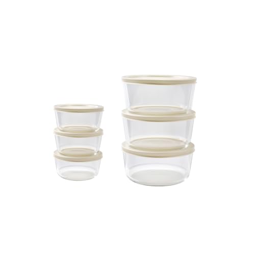 12-Piece Glass Food Storage Containers Set (6 Containers + 6 BPA-Free Lids) | 2-Cup & 4-Cup, Leakproof | Microwave, Freezer, Oven & Dishwasher Safe | Ideal for Meal Prep & Pantry Organization, Beige