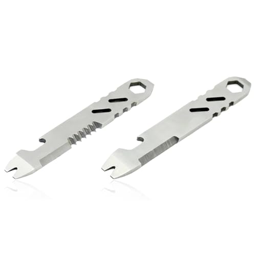 2 mini llaveros, minibarra de palanca de bolsillo, multiherramienta portátil gris con abrebotellas, herramienta multiusos ligera EDC, destornillador de llave, clip de palanca de titanio para acampar