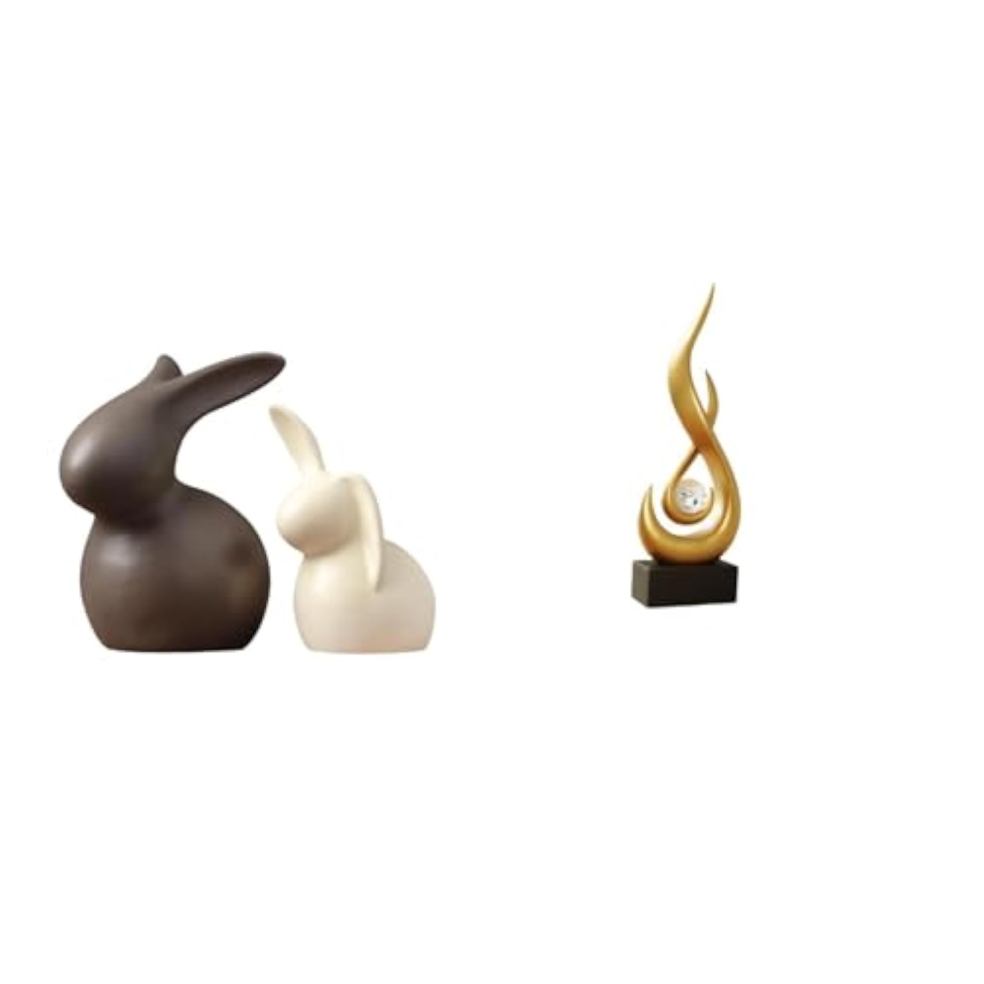 Ceramic Bunny and Abstract Fire Statue Set, Easter Decor