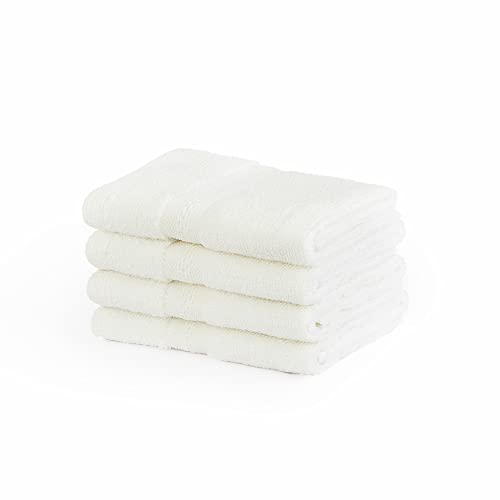 Image of Layers 100% Cotton Face Towel, 410 GSM (White, Solid Pattern) Be Bold Collection, Light Weight, Zero Twist, AZO-Free, Moisture Absorbent, Quick Dry Towel, Bathroom Accessories (Pack of 4)